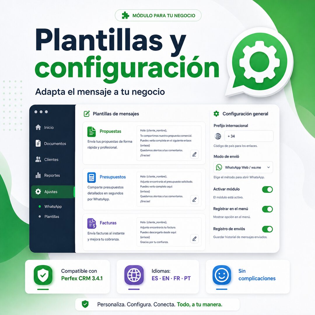 Módulo Enviar por Whatsapp para Perfex CRM plantillas